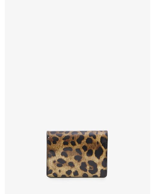 Dolce & Gabbana Metallic Polished Calfskin Wallet With Leopard Print