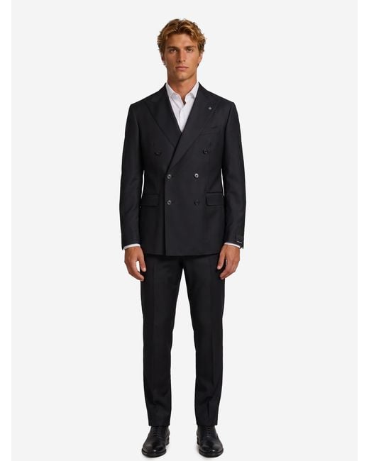 Tagliatore Black New York Doublebreasted Virgin Wool Suit for men