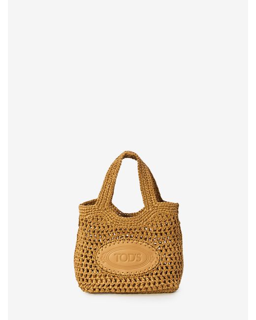 Tod's Metallic Raffia Shopping Bag Small
