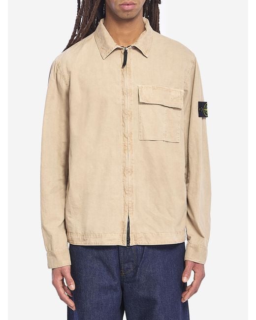 Stone Island Blue Cotton Overshirt for men