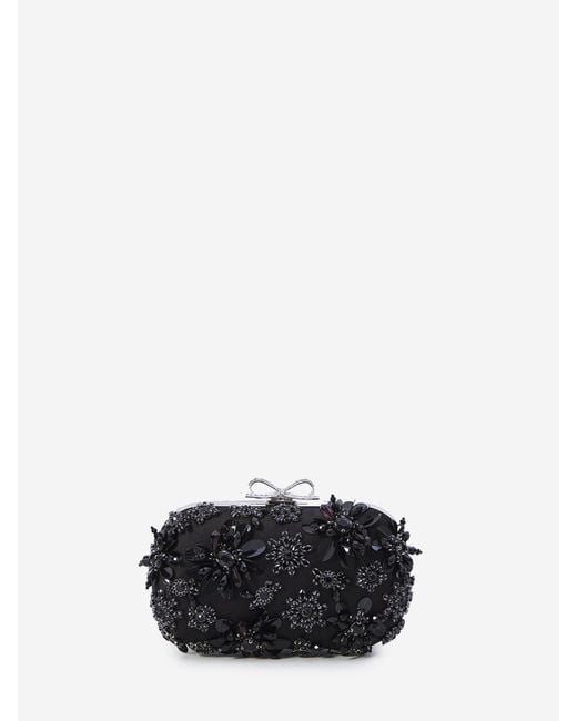 Self-Portrait Black Floral Crystal Clutch Bag
