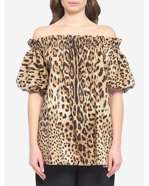 Dolce & Gabbana Natural Leopard Print Poplin Top