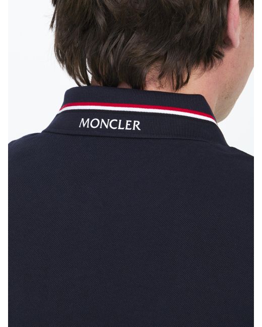 Moncler Blue Piquet Cotton Polo Shirt for men