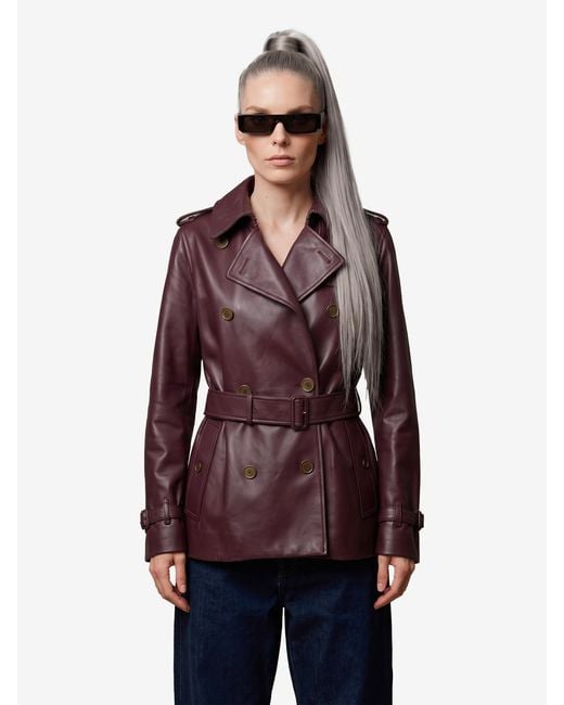 Burberry Red Short Kensington Leather Trench Coat