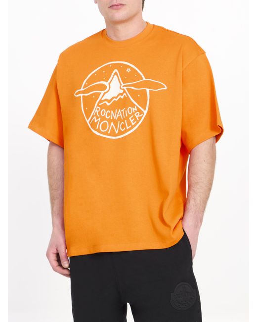 MONCLER X ROC NATION Orange Logo Tshirt for men