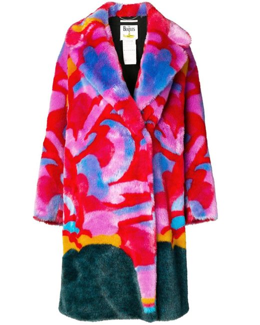 Stella McCartney Red X The Beatles Graphic-print Faux-fur Coat