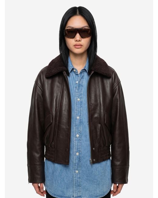 IVY & OAK Black Dark Leather Iolaila Lane Bomber Jacket