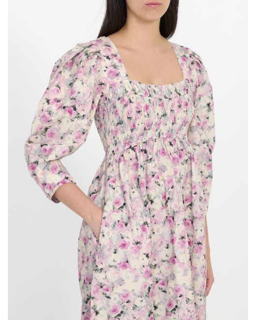 Ganni Pink Printed Cotton Dress