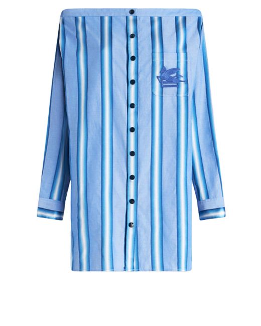 Etro Blue Striped Shirt Dress