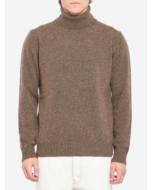 Roberto Collina Brown Mouline Turtleneck Sweater for men