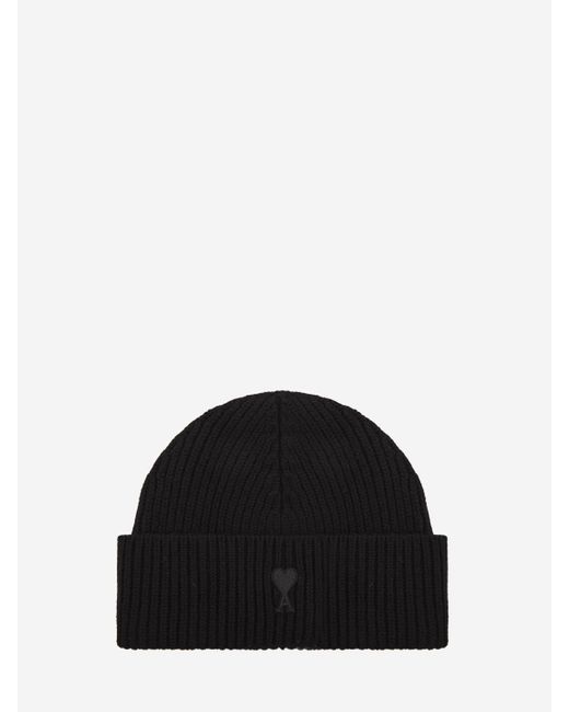 AMI Black Ami De Coeur Beanie for men