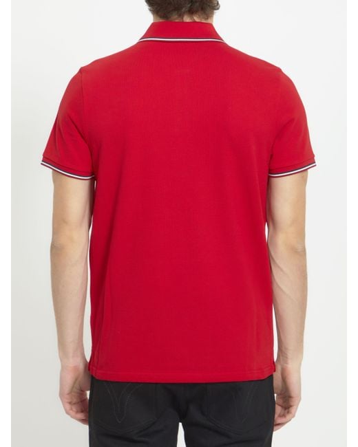 Moncler Red Cotton Polo Shirt With Logo for men