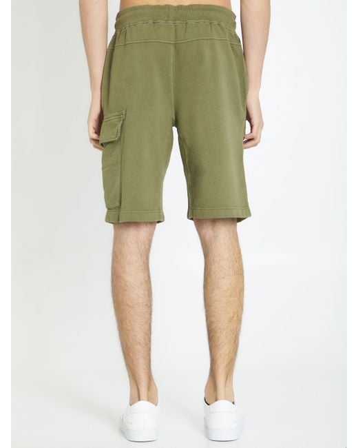 C P Company Green Cotton Fleece Bermuda Shorts for men
