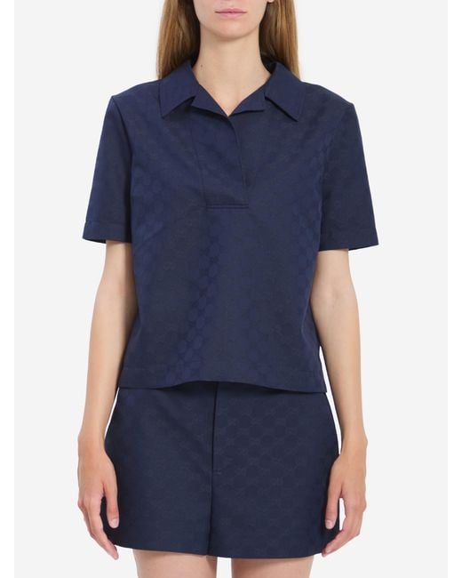 Gucci Blue Gg Cotton Gabardine Top