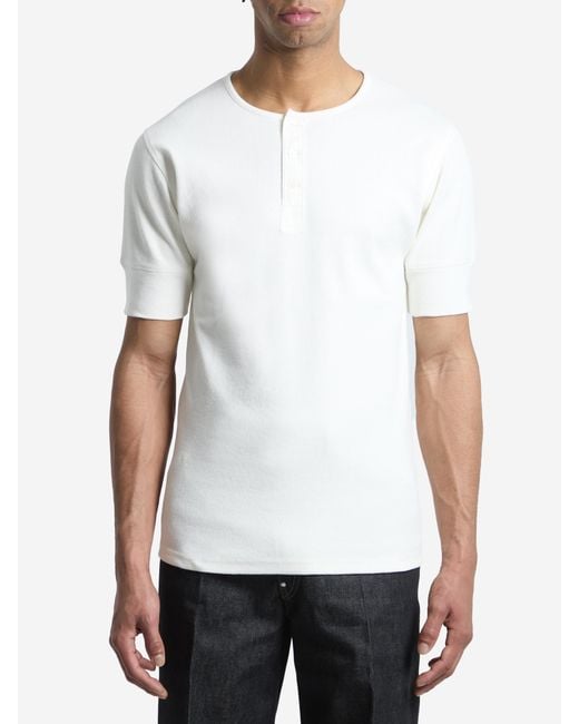 Lemaire White Ribbed Henley Top for men