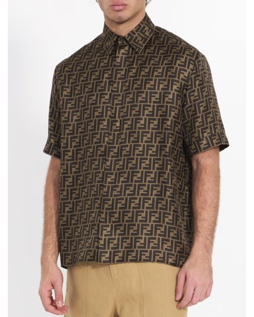 Fendi Brown Ff Silk Shirt for men