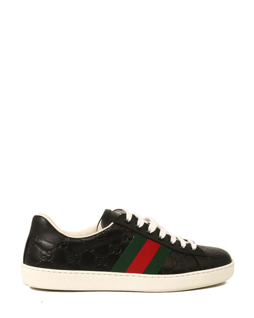 Gucci Black Men's Shoes Leather Trainers Sneakers Signature for men