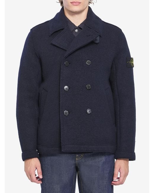 Stone Island Blue Wool Outerwea for men