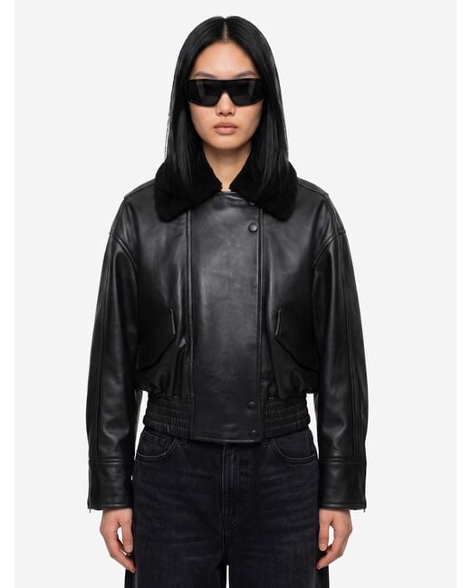 IVY & OAK Black Leather Iolaila Lane Bomber Jacket