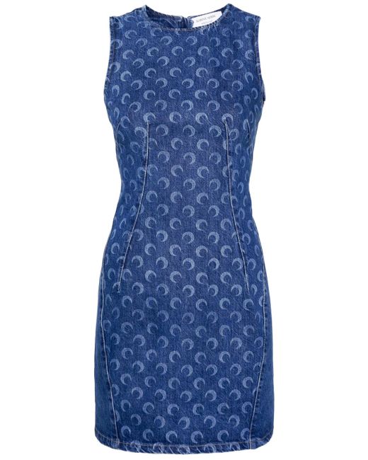 MARINE SERRE Blue Monogram Denim Mini Dress