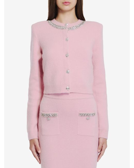 Self-Portrait Pink Knit Cardigan