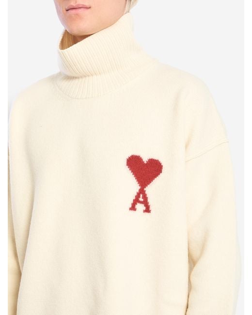 AMI Natural Ami De Coeur Turtleneck Sweater for men