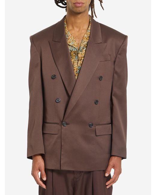 Saint Laurent Brown Doublebreasted Silk Satin Jacket for men