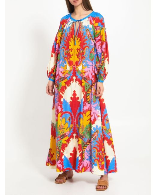 Etro Red Ruffled Printed Cotton And Silk-blend Jacquard Maxi Dress