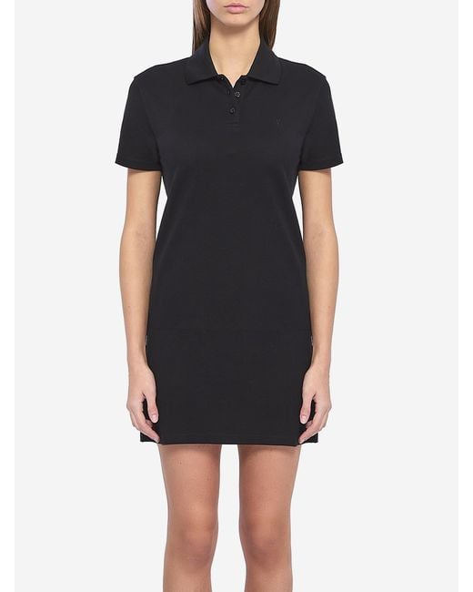 Saint Laurent Black Cassandre Cotton Piqu Dress