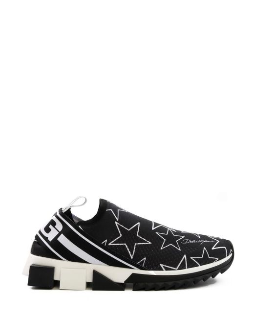 Dolce & Gabbana Black Mixed Star Print Sorrento Sneakers In Stretch Knit Fabric for men
