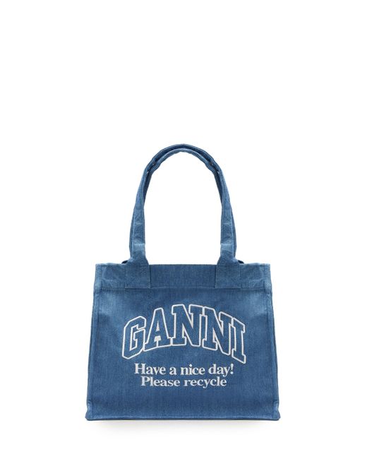 Ganni Blue Denim Shopping Bag
