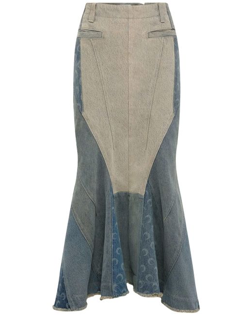 MARINE SERRE Gray Denim Flared Skirt