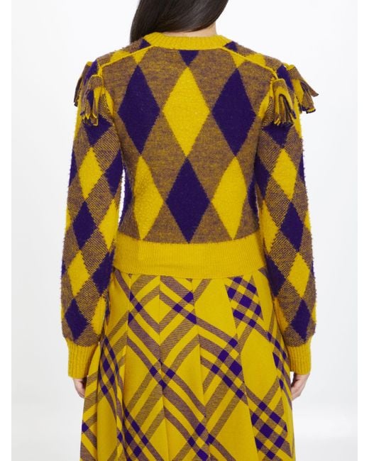 Burberry Yellow Argyle Wool Pullover