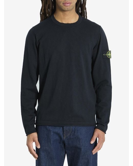 Stone Island Blue Organic Cotton Sweater With Nylon for men