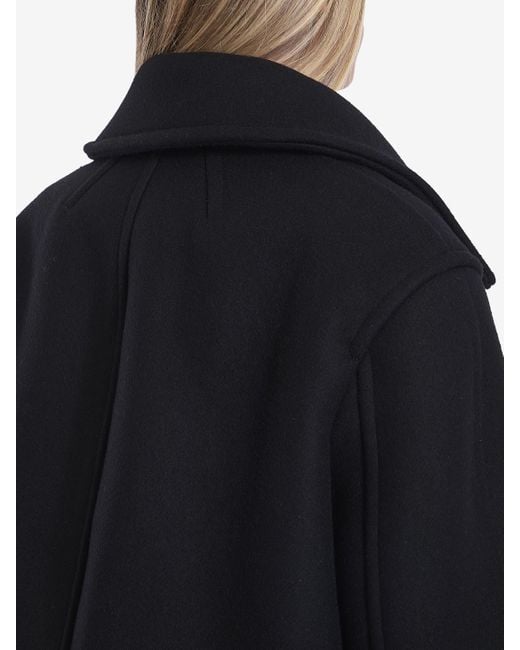 Saint Laurent Black Double-Breasted Wool Pea Coat