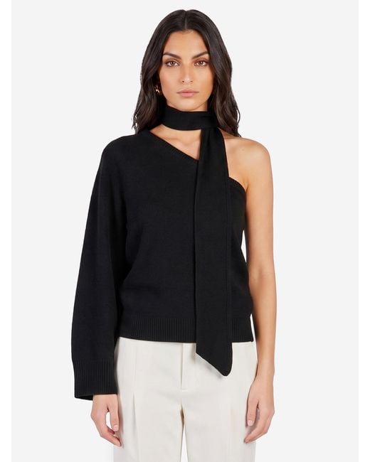 FEDERICA TOSI Black Oneshoulder Top With Scarf Detail