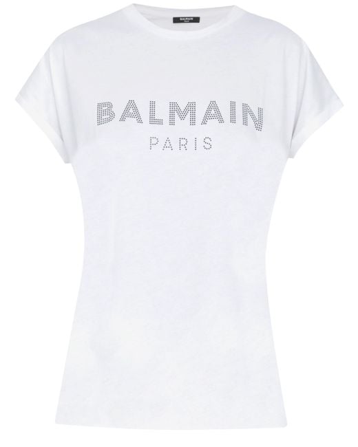 Balmain White T-shirt With Strass Logo
