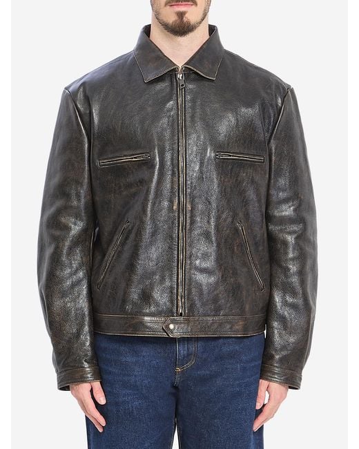 Dolce & Gabbana Gray Agedeffect Leather Jacket for men