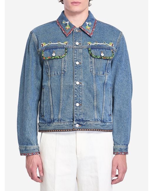 Valentino Garavani Blue Beadembroidered Denim Jacket for men
