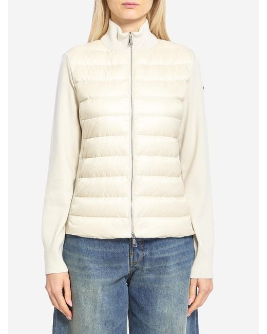 Moncler White Padded Wool Cardigan With Zip