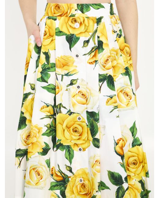 Gonna Con Stampa Rose di Dolce & Gabbana in Yellow