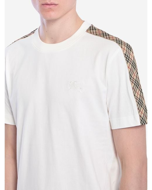 Burberry White Tshirt With Check Details for men