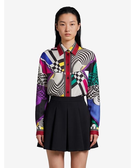 Versace Blue Printed Silk Twill Shirt