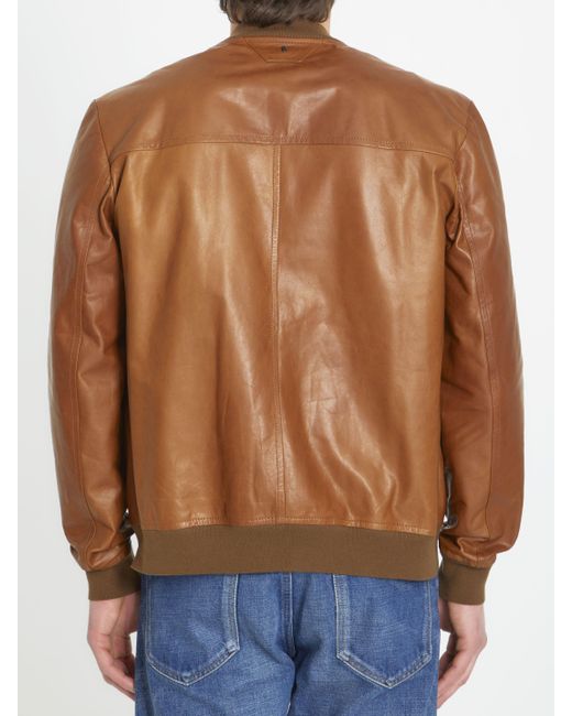 Salvatore Santoro Brown Leather Bomber Jacket for men