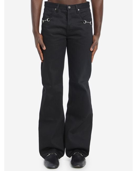 Gucci Black Cotton Denim Trousers With Horsebit Detail for men