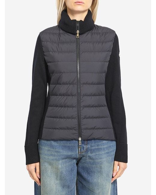 Moncler Black Padded Cardigan With High Collar
