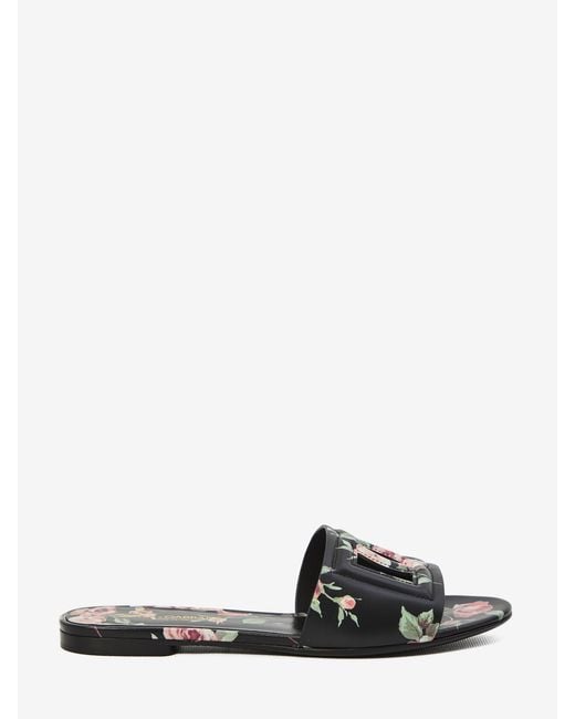 Dolce & Gabbana White Floral Beachwear Slides