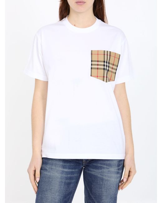 Burberry White Tshirt With Check Pocket