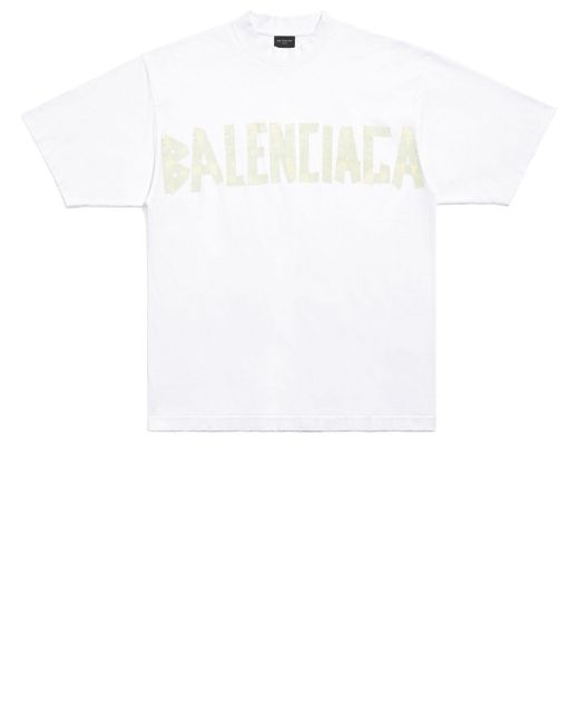 Balenciaga White Tape Type Cotton T-shirt for men