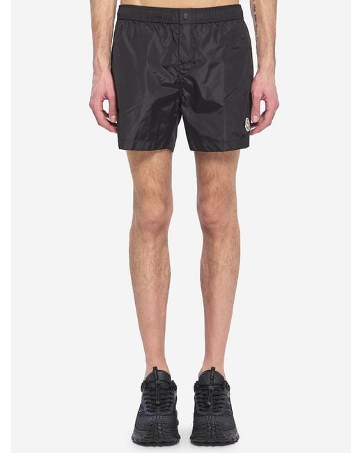 Moncler Black Swim Shorts With A Logo Patch for men